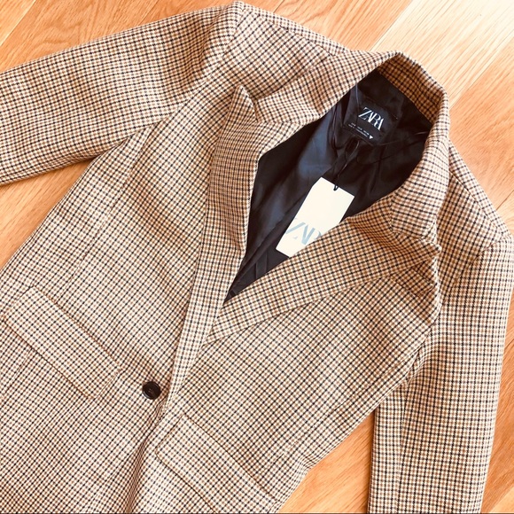 Last One🎈 NWT Zara Camel Plaid Oversized Blazer - Picture 8 of 8